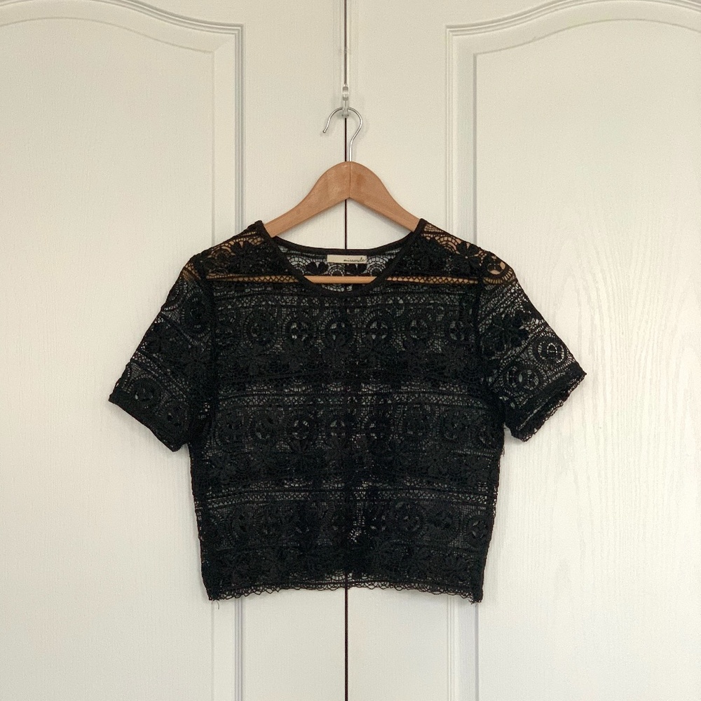 Black Sewed Lacy Top